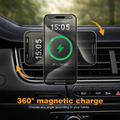 MagMore magnetic car charger mounted on car dashboard showing 360 degree rotation and wireless charging in use