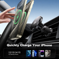 MagMore MagSafe car charger wirelessly charging an iPhone on the air vent