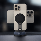 Magmore MagSafe suction pad telefoonhouder met iPhone in frontaal aanzicht